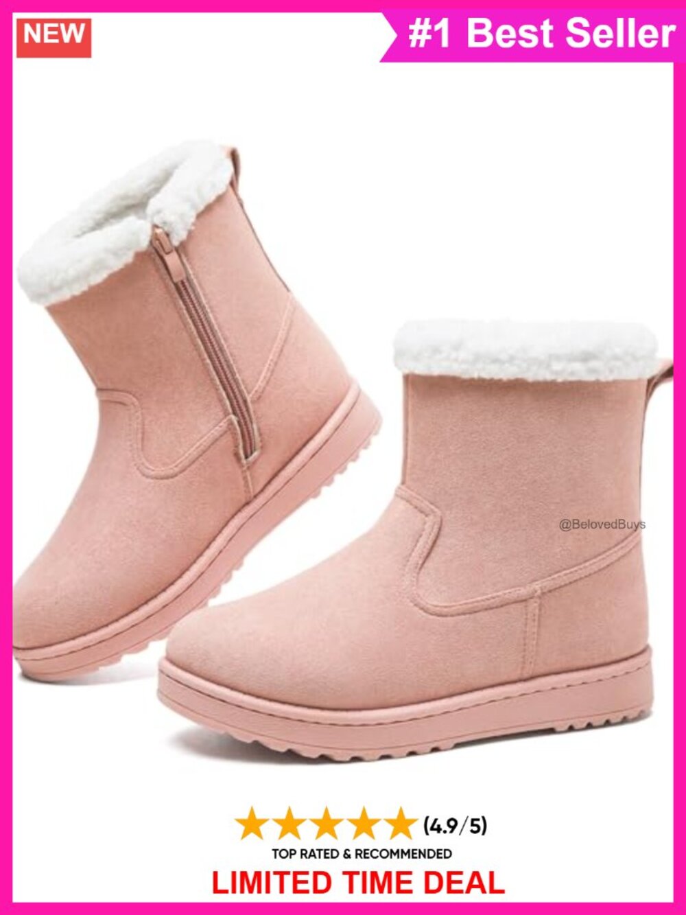 Women's Winter Ankle Snow Boots Faux Fur Lined Side Zip Slip-On